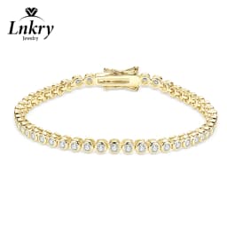 Lnkry Sparkling Round Bezel 2.5mm Moissanite Tennis Bracelet For Women Korean INS 14K Gold Filled Chain Bracelet Jewelry Gifts