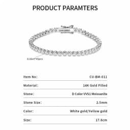 Lnkry Sparkling Round Bezel 2.5mm Moissanite Tennis Bracelet For Women Korean INS 14K Gold Filled Chain Bracelet Jewelry Gifts