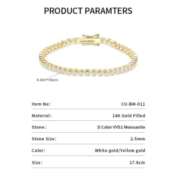 Lnkry Sparkling Round Bezel 2.5mm Moissanite Tennis Bracelet For Women Korean INS 14K Gold Filled Chain Bracelet Jewelry Gifts