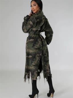 Wmstar Camouflage Trench Jacket Women Clothing Print Coat Streetwear Ripped Long Style Crop Tops Wholesale Dropshipping S-2XL