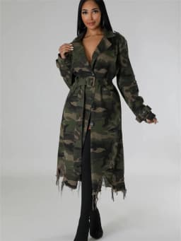Wmstar Camouflage Trench Jacket Women Clothing Print Coat Streetwear Ripped Long Style Crop Tops Wholesale Dropshipping S-2XL