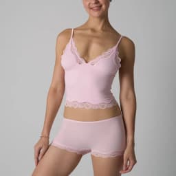 Europe American Simple Pink Light Thin Lace Strap Tank Top Flat Corner Lace Underwear for Women Comfortable Stretchy Short Sets