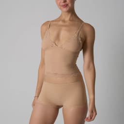 Europe American Simple Pink Light Thin Lace Strap Tank Top Flat Corner Lace Underwear for Women Comfortable Stretchy Short Sets