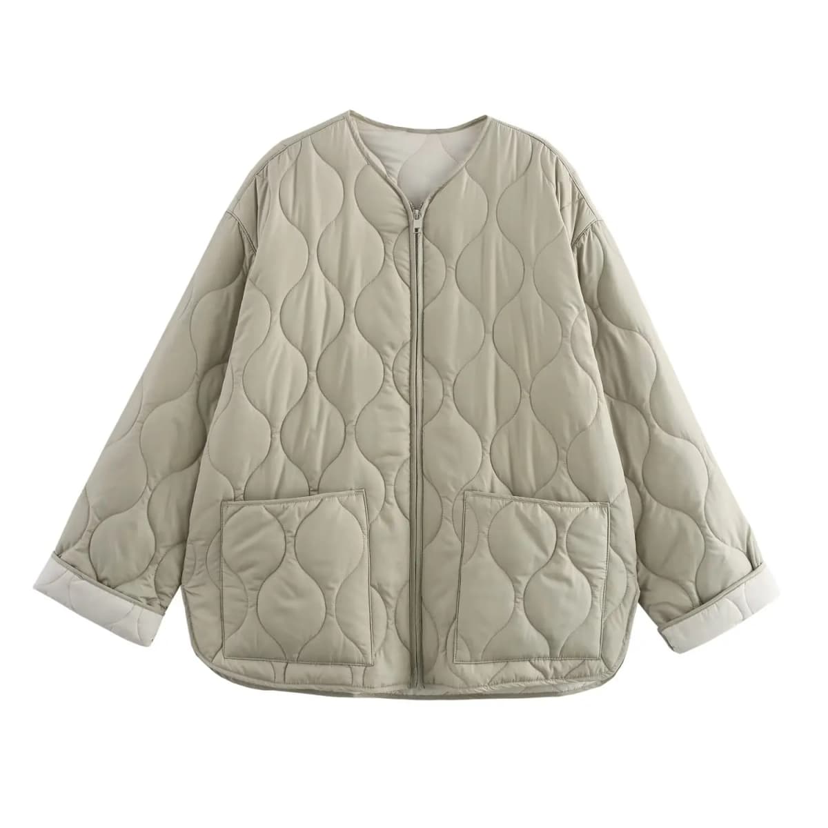 New women's Clothing European And American Style Fashion Simple And Versatile Long Sleeved Zipper Loose Cotton Jacket Jacket