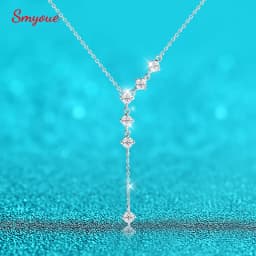 Smyoue 4mm Tassel Necklace Moissanite Pendant Round Cut Sparkling Neck Chain Girls Christmas Gift 925 Sterling Silver Plated 18K