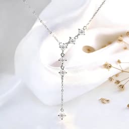 Smyoue 4mm Tassel Necklace Moissanite Pendant Round Cut Sparkling Neck Chain Girls Christmas Gift 925 Sterling Silver Plated 18K