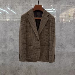 Vintage British Windsor Wool Suit Thick Autumn Winter Tweed Houndstooth Plaid Slim Fit Men's Blazer