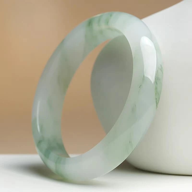 Ice Transparent Tianshan Jade Bracelet Wide Strip Flower Bracelet for Girlfriend