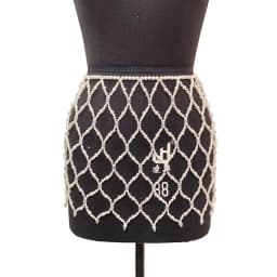Handmade Female Party Evening Outfits Hollow Body Chain Unique Pearl Beaded Mesh Mini Skirt