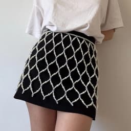 Handmade Female Party Evening Outfits Hollow Body Chain Unique Pearl Beaded Mesh Mini Skirt