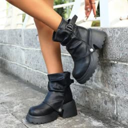 Gothic Chunky Platform Black Ankle Boots Women 2026 Autumn Punk Metal Belt Buckle Thick Bottom Short Boots Woman's Y2K Shoes 43