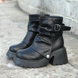 Gothic Chunky Platform Black Ankle Boots Women 2026 Autumn Punk Metal Belt Buckle Thick Bottom Short Boots Woman's Y2K Shoes 43