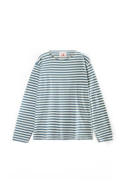 Men Loose Fit One Shoulder Sea Soul Long Sleeve T Shirt Blue White Breton Striped 100% Cotton Versatile Casual Tops