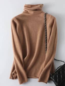 Birdtree Women's Turtleneck Edge Curl Basic Knitted Sweaters, Undershirt, 100% Australian Wool Pullover, Autumn Winter T39244QM