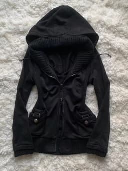 American style removable fur sweater hooded jacket Y2K women's fall and winter new retro casual slim waist waist short jacket
