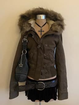 American style removable fur sweater hooded jacket Y2K women's fall and winter new retro casual slim waist waist short jacket