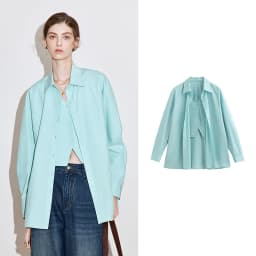 TOYOUTH Women Striped Shirt 2025 Spring New Lyocell Cotton Long Sleeve Versatile Blouse Shirt Tops Blue