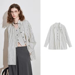 TOYOUTH Women Striped Shirt 2025 Spring New Lyocell Cotton Long Sleeve Versatile Blouse Shirt Tops Blue