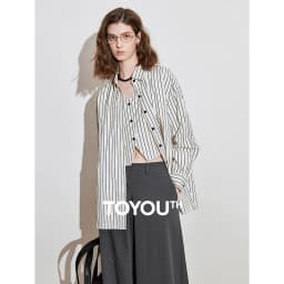 TOYOUTH Women Striped Shirt 2025 Spring New Lyocell Cotton Long Sleeve Versatile Blouse Shirt Tops Blue