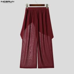 INCERUN Men Pants Mesh Patchwork Wide Leg Trousers For Man Streetwear Loose See Through 2026 Fashion Irregular Pants Pantalones