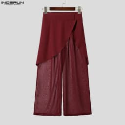 INCERUN Men Pants Mesh Patchwork Wide Leg Trousers For Man Streetwear Loose See Through 2026 Fashion Irregular Pants Pantalones