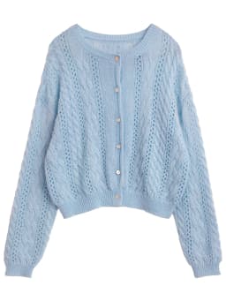 CHIC VEN Female Cardigan Loose Casual Mohair Hollow Knitted Sweaters Female Short Jumpers Spring Summer 2025 Tops