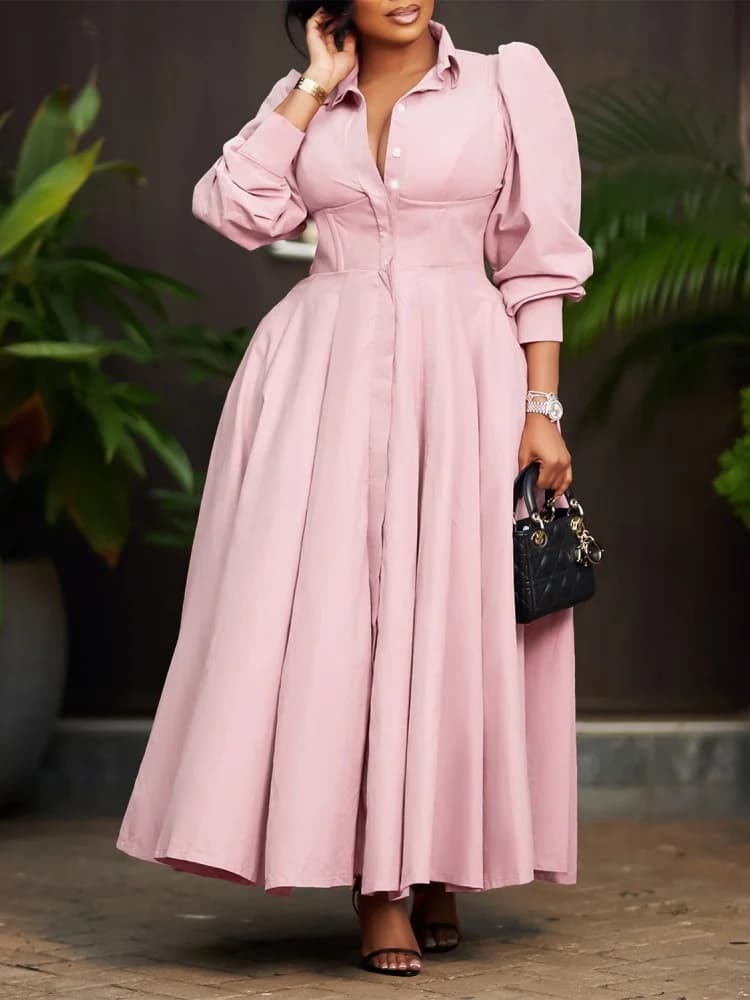 Wmstar Dress Women Casual Button Long Sleeve Dresses Fashion Streetwear Big Swing New Spring Clothes Wholesale Dropshipping
