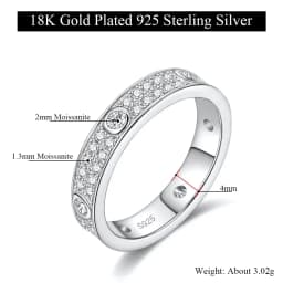 2025 Eternity Moissanite Band 2.0Mm Couple Wedding Ring Plated 18K White Gold Real 925 Sterling Silver Jewelry Luxury Woman Ring