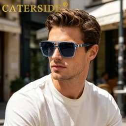 CATERSIDE Fashion Punk Sunglasses Men Square Frame Flat Top Double Bridge High Quality Sun Glasses Women Party Festival Gifts