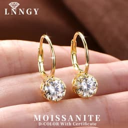 Lnngy Sparkling GRA Certified Moissanite Diamond Earrings For Women 14K Gold Filled 6.5MM Single Stone Hoop Earring Jewelry