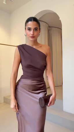 JULISSA MO Patchwork Satin Sexy One Shoulder Women Maxi Dress Brown Sleeveless Evening Dress Summer Slim Elegant Party Clubwear