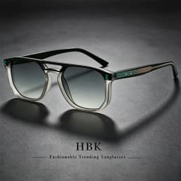 HBK Retro Men's Pilot Sunglasses Flat Top Double Bridge Design Gradient Sunglasses Women's Outdoor Travel Summer Glasses