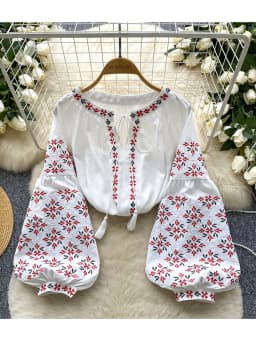 Women's Spring Blouse Retro Ethnic Style New Chinese Lantern Sleeve Shirt Loose Thin Tassel Embroidery Design Blusa Top BL187