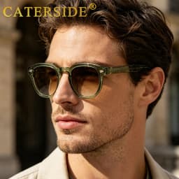 CATERSIDE Retro Round Men Sunglasses Punk Propionic Acid Pin Temple Luxury Sun Glasses Women Sports Leisure Party Eyewear UV400