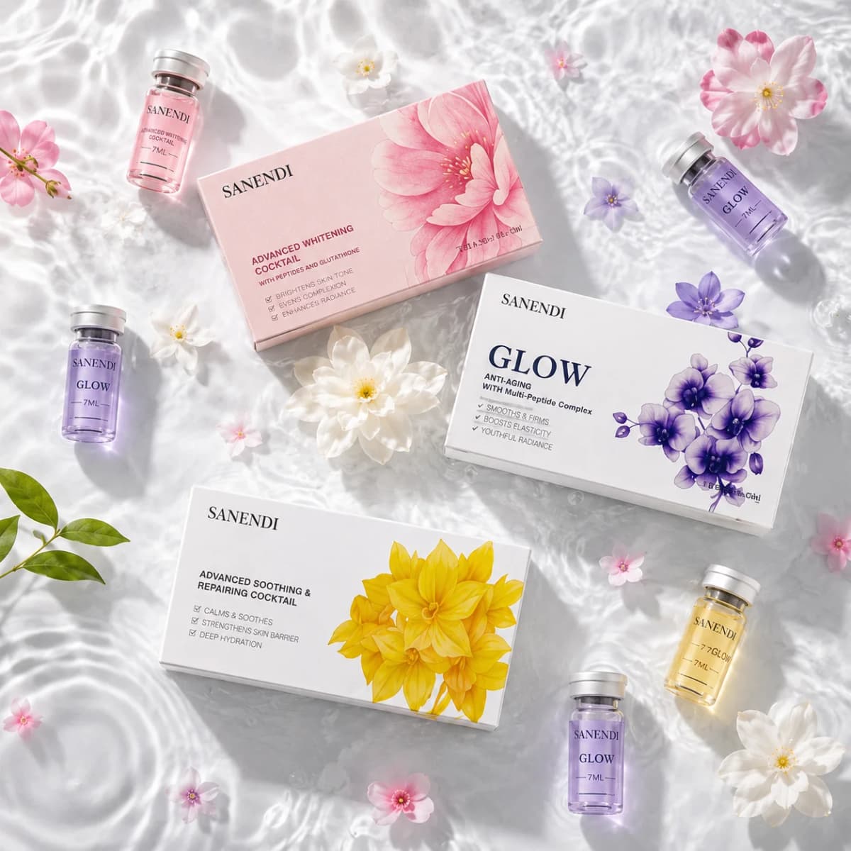 SANENDI 10vials Pink PDRN Serum Hyaluronic Acid Korean Skin Care Hydration Soothing Facial Essence GSH Vitamin Glow Solution
