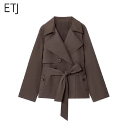 ETJ Autumn 2025 new collection women's British style lapel double-breasted Maillard color belt casual trench coat