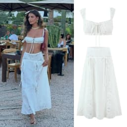 Suninheart Women's Matching Sets White Y2k Vintage Lace Square Neck Cropped Top & Maxi Skirt Set Holiday Dress Boho Beachwear