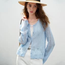 TOYOUTH Women Lyocell Linen Knit Top 2026 Spring New Hollow-Out Vintage Romantic Trumpet Sleeve Blouse