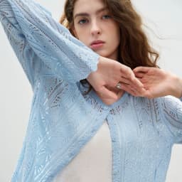 TOYOUTH Women Lyocell Linen Knit Top 2026 Spring New Hollow-Out Vintage Romantic Trumpet Sleeve Blouse