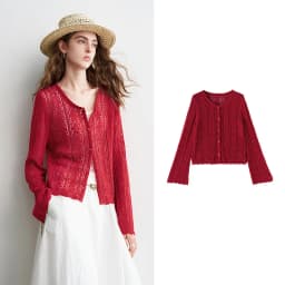 TOYOUTH Women Lyocell Linen Knit Top 2026 Spring New Hollow-Out Vintage Romantic Trumpet Sleeve Blouse