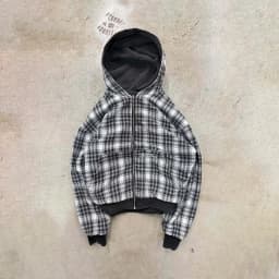 American Retro Reversible Plaid Zipper Hoodie Sweatshirt Mens Womens Casual Plaid Sweatshirt Solid Color Lining Y2K Street Style