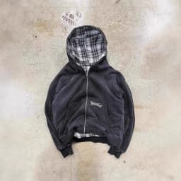 American Retro Reversible Plaid Zipper Hoodie Sweatshirt Mens Womens Casual Plaid Sweatshirt Solid Color Lining Y2K Street Style