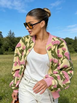 Sweet Dreamy Flower Plush Jacket For Women Casual Oversized Long Sleeves Zip Up Fleece Coat 2026 High Street Daily Wear