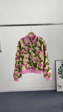 Sweet Dreamy Flower Plush Jacket For Women Casual Oversized Long Sleeves Zip Up Fleece Coat 2026 High Street Daily Wear