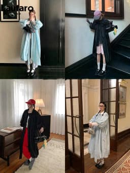 Lautaro Spring Autumn Long Cute Sweet Thin Blue Trench Coat for Women Bow Lantern Sleeve Loose Casual Chic Fashion Overcoat 2026