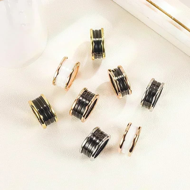 ES Fashion Brand Sterling Silver White Black Ceramic Ring for Women's Couple Temperament Luxury Jewelry Party Banquet Gift