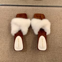 Autumn and Winter Square Toe Block Heel Women's Sandals High-end Sense High-heeled Temperament Fur Slippers