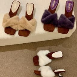 Autumn and Winter Square Toe Block Heel Women's Sandals High-end Sense High-heeled Temperament Fur Slippers