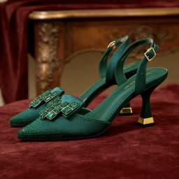 Venus Chan 2026 Elegant Green Slingback Heels with Rhinestones – Italian Design, Pointed Toe Bridal & Evening Party Footwear