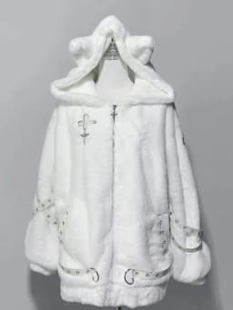 Kawaii Vintage Gothic Lolita Coat Women Harajuku Y2k Bear Ears Hooded Loose Plush Jacket Ropa Mujer Girls Sweet Warm Outwear